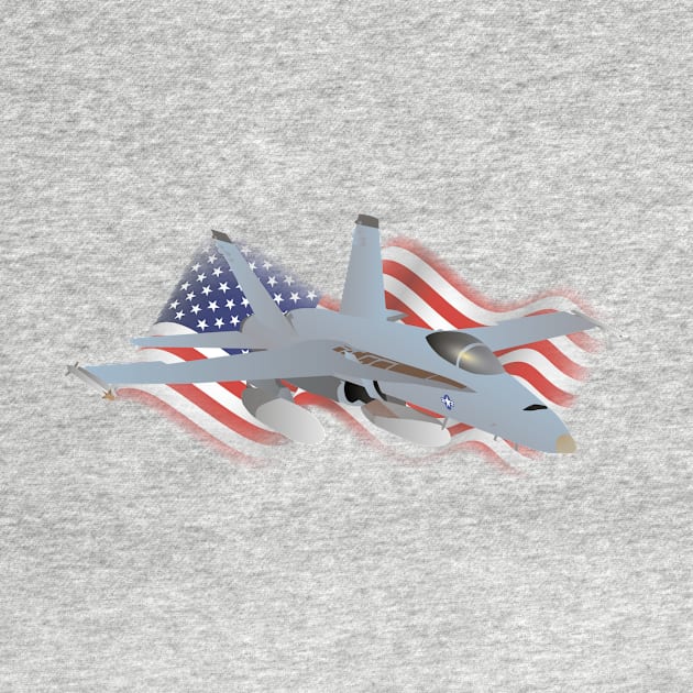 American F-18 Jet Fighter with American Flag by NorseTech